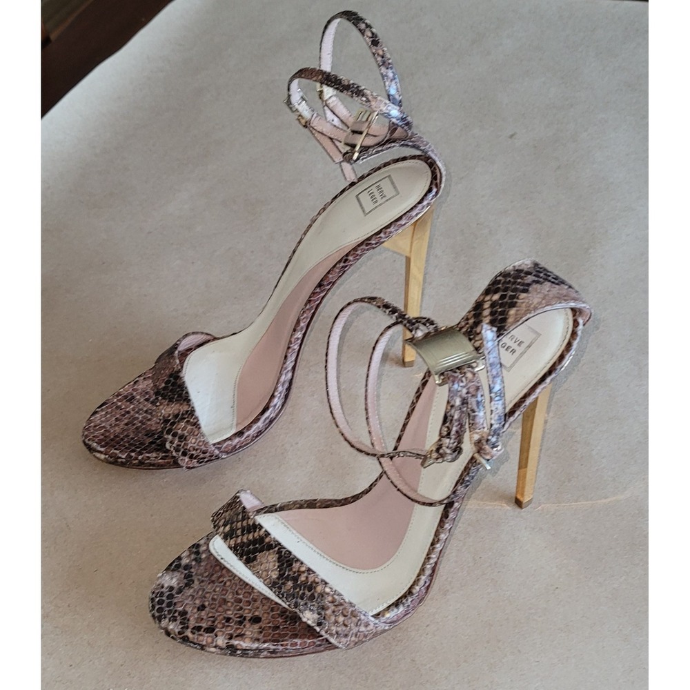 Herve Leger 8 High‎ Heel Brown Leather Snakeskin Strappy Metal Stiletto Sandals
